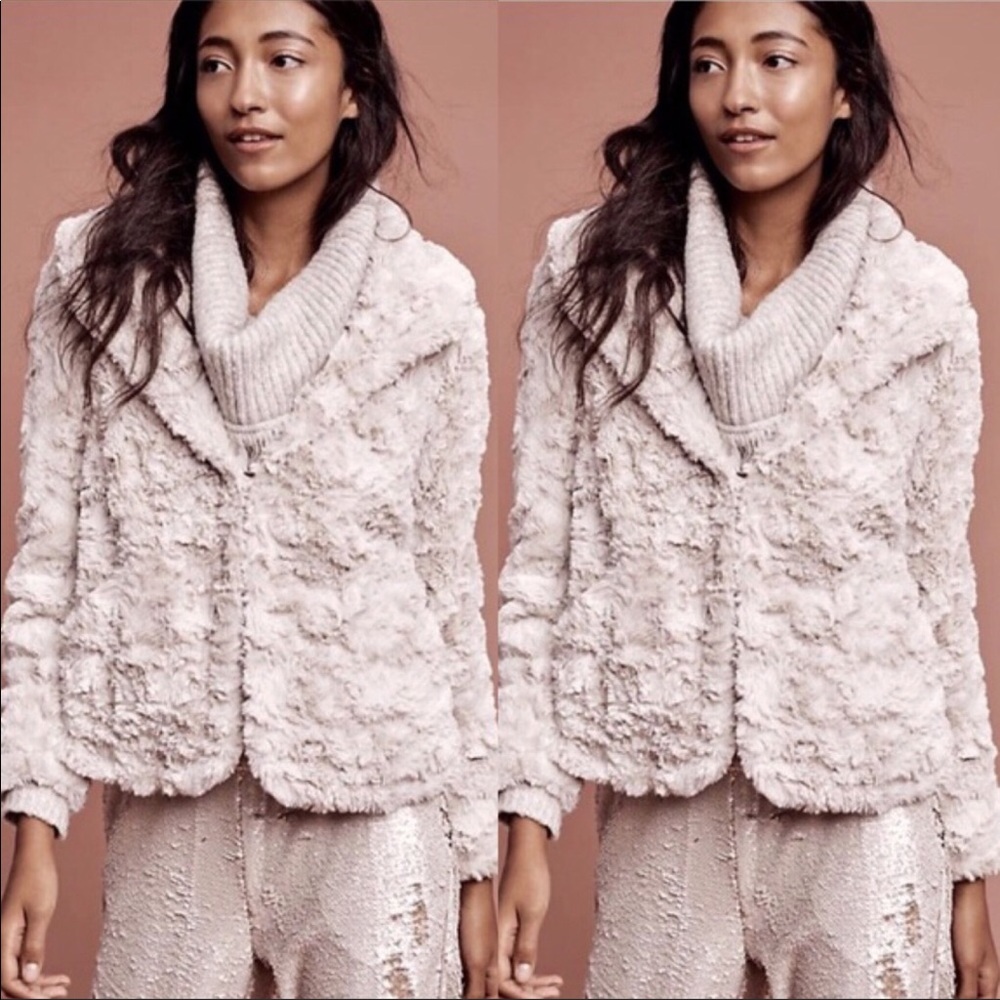 NWOT Anthropologie fluffy white hooded jacket